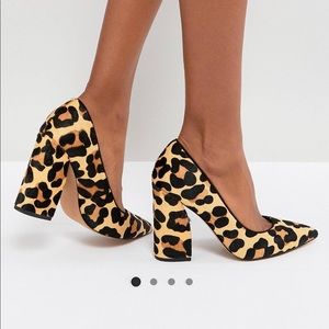 ASOS pointy toe block heel leopard pump